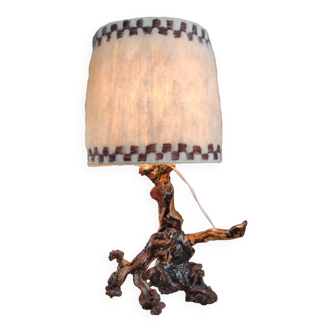 Vintage brutalist vine cep lamp/20th design/wool lampshade