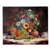 Tableau ancien, nature morte fleurs et fruits