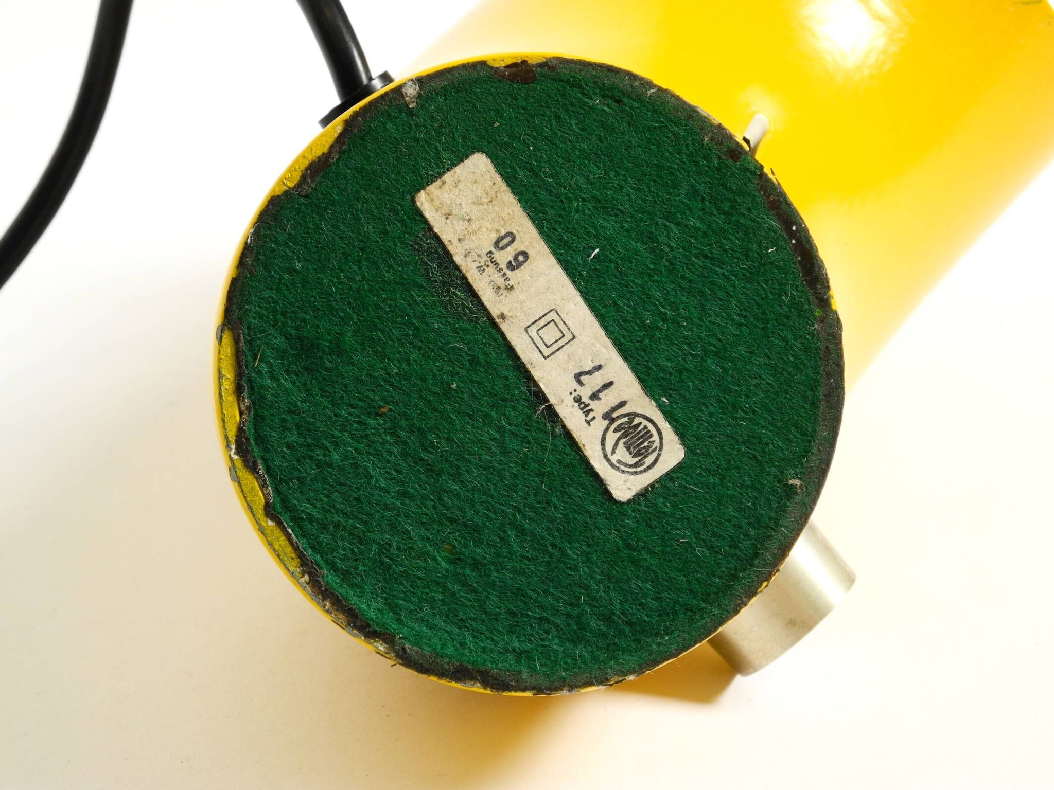 Very rare original Space Age 60s yellow table lamp made of iron by Temde
