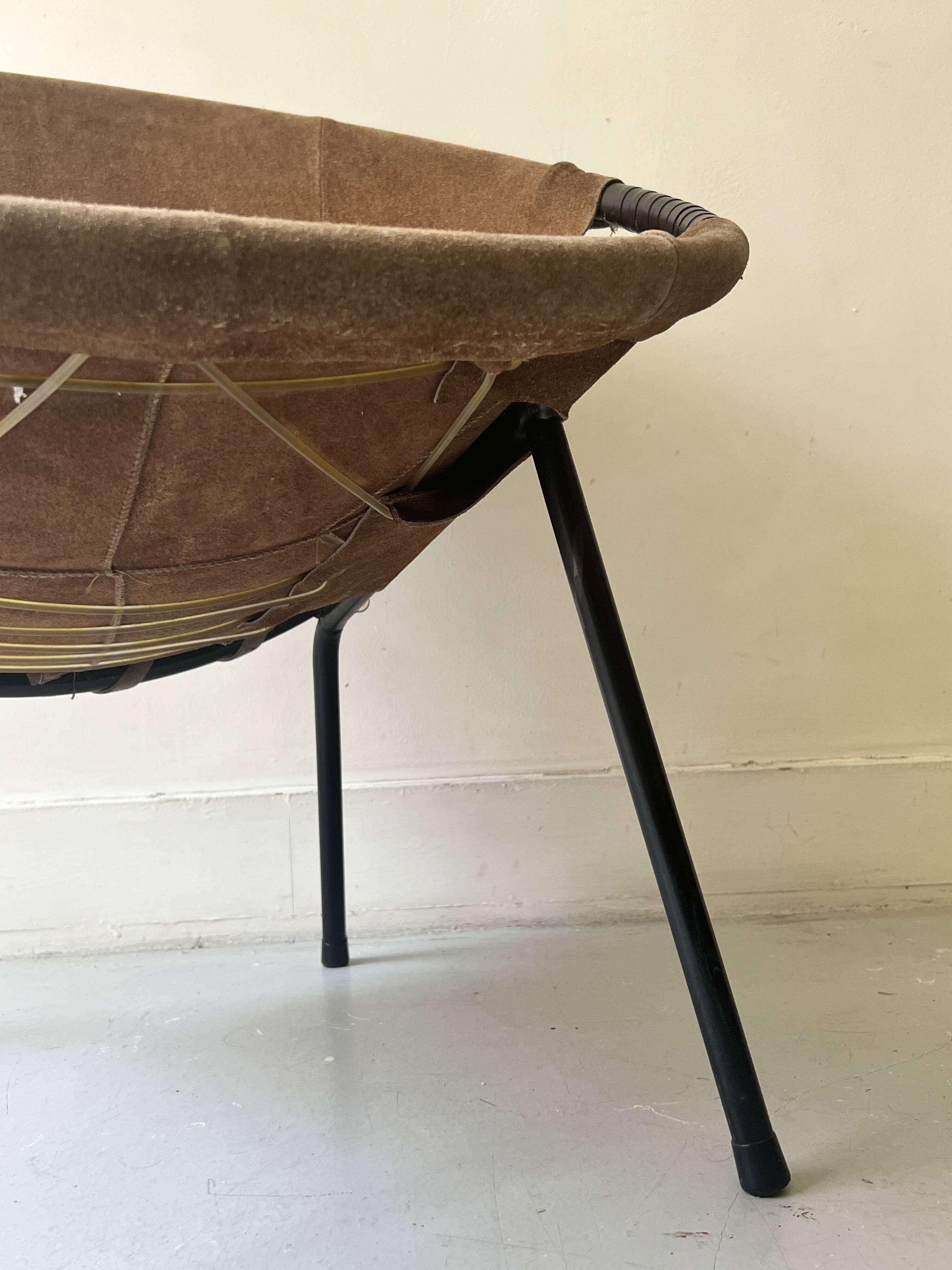 Designer armchair in brown suede circle ballon by Lusch & Co, Germany 1970s