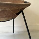 Designer armchair in brown suede circle ballon by Lusch & Co, Germany 1970s