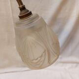 Lampe à poser Art Déco col de cygne avec tulipe en verre pressé moulé