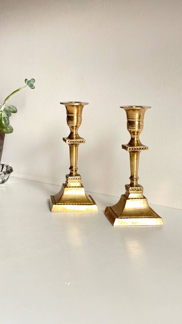 Paire de BOUGEOIRS Laiton Massif INDIA Vintage