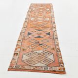 3x11 Orange and Beige Long Wide Runner, Handwoven Wool Runner, 92x336Cm