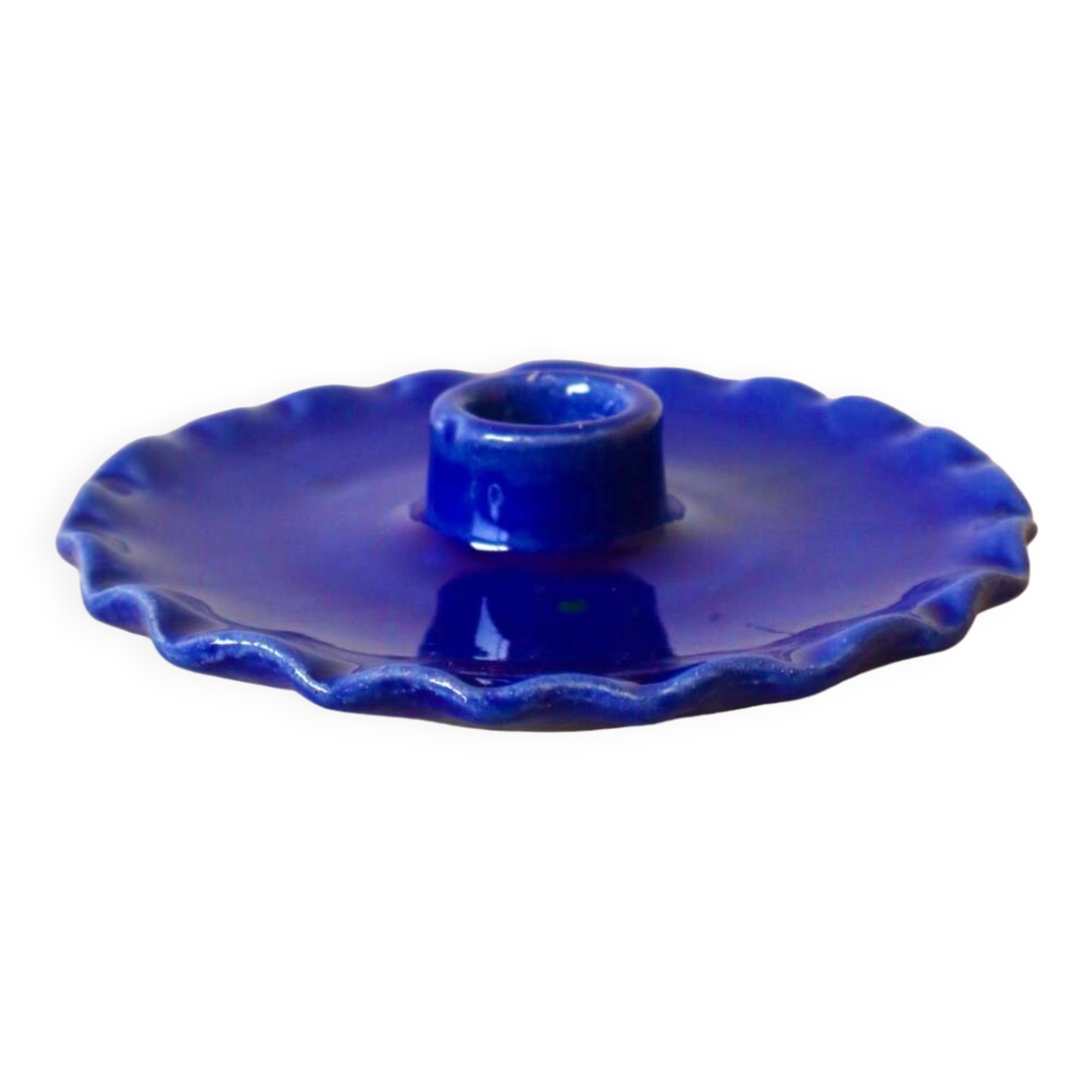 Klein Blue Serrated Ceramic Plate Candle Holder