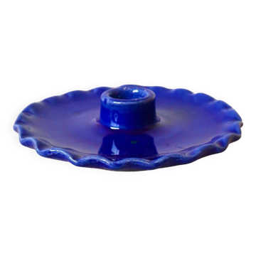 Klein Blue Serrated Ceramic Plate Candle Holder