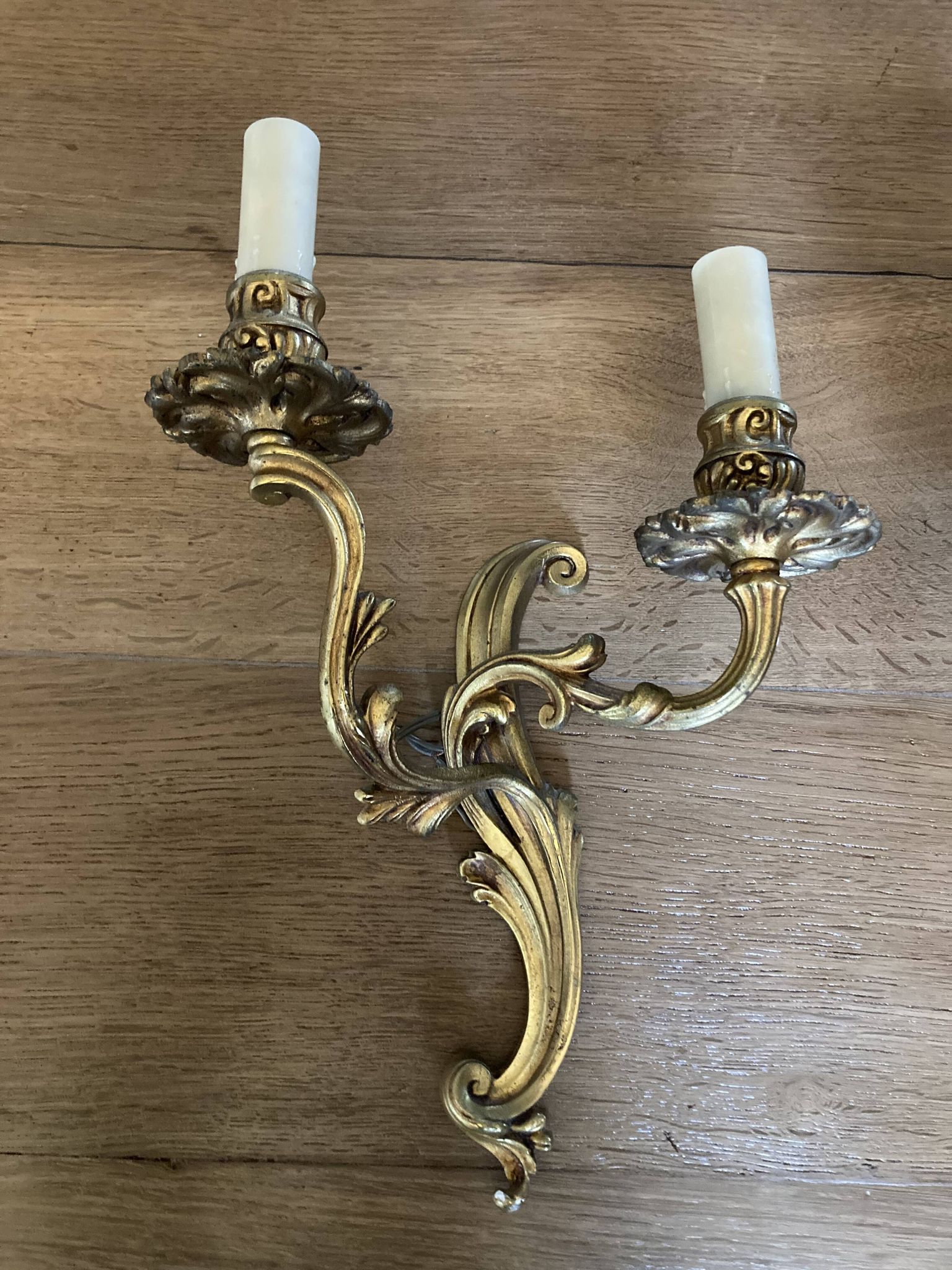 Pair of bronze wall lamps