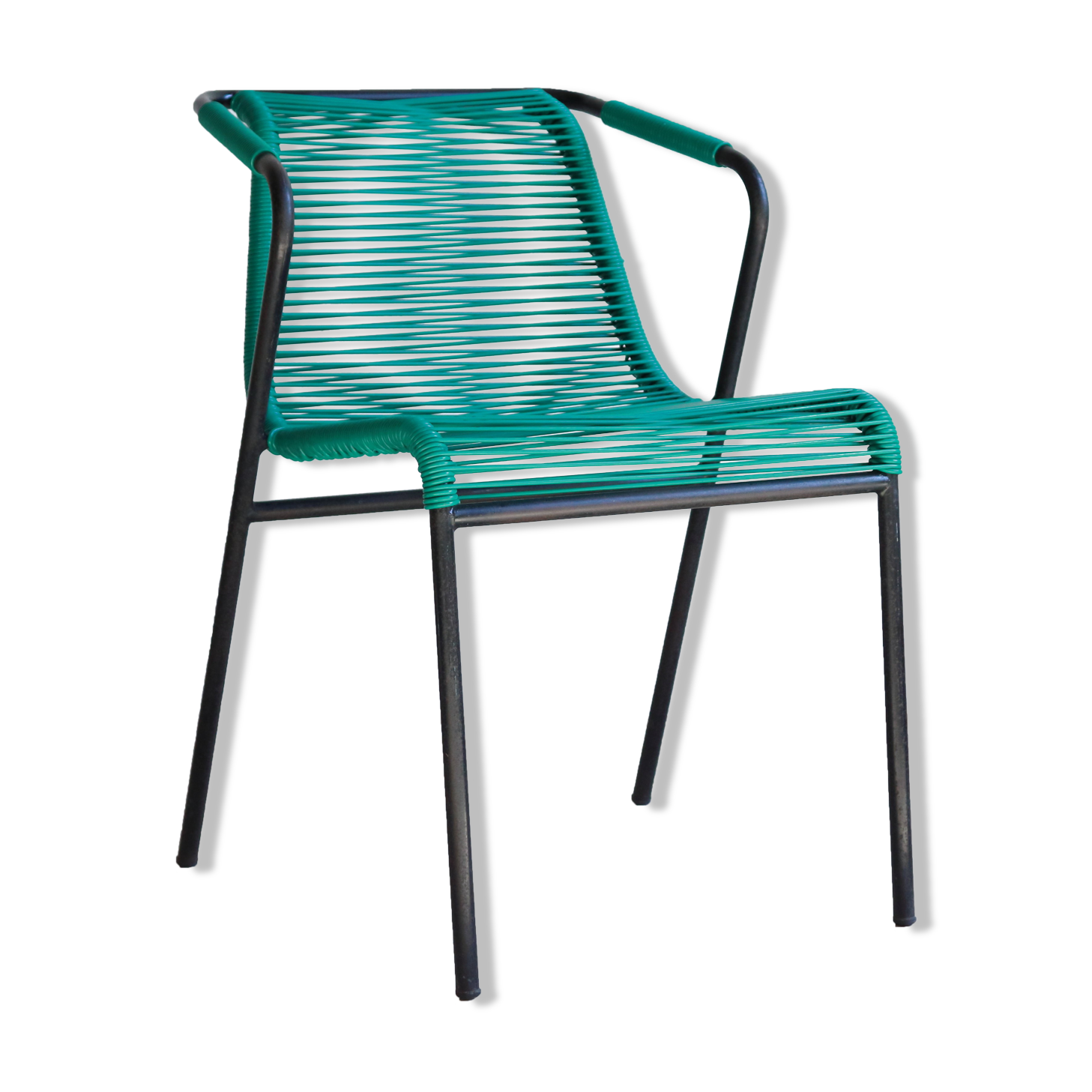 Metal and scoubidou green garden chair