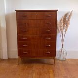 Danish teak chest of drawers with 6 drawers.
