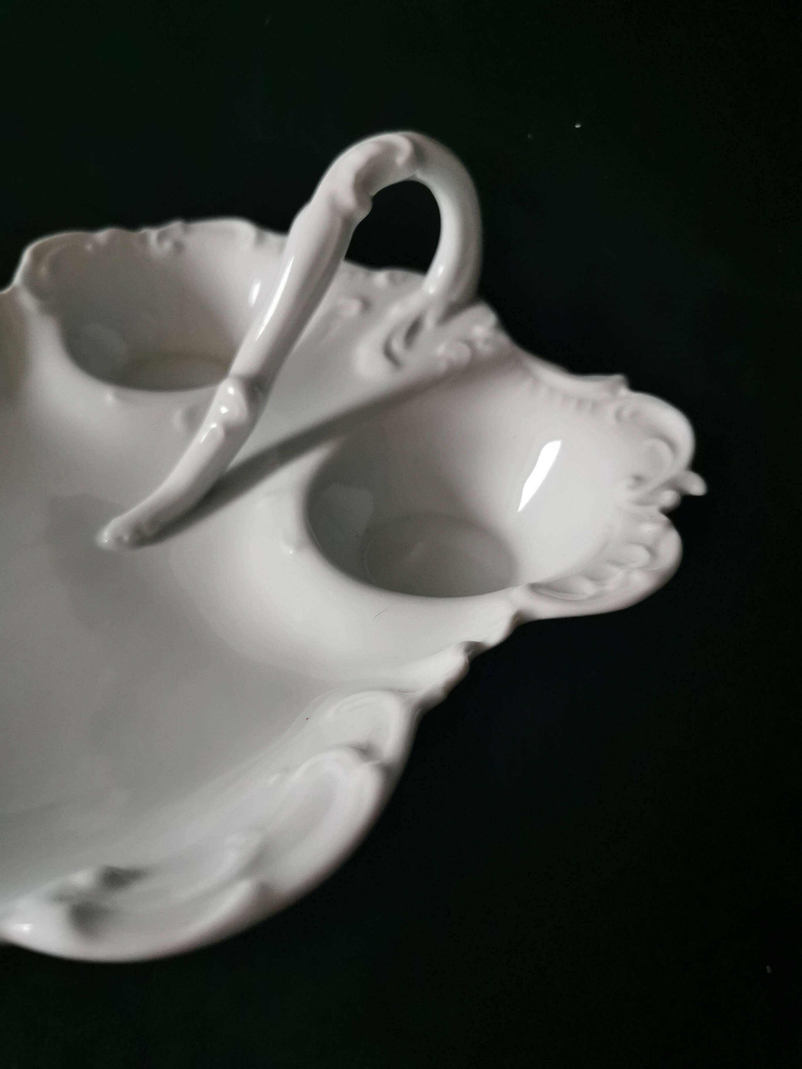 white Limoges porcelain crudité dish