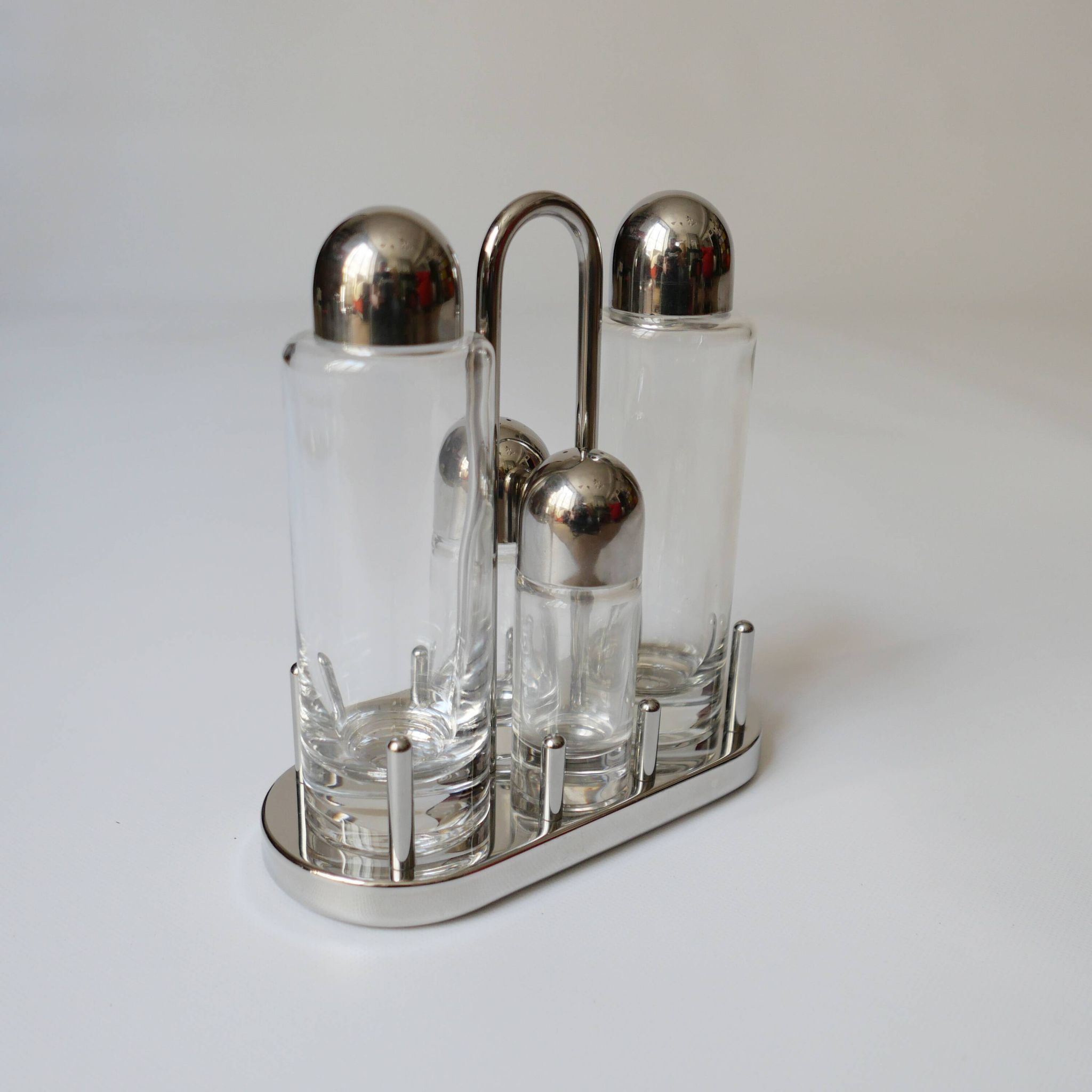 design Ettore Sottsass set Alessi the poor vinegar oil in glass and metal
