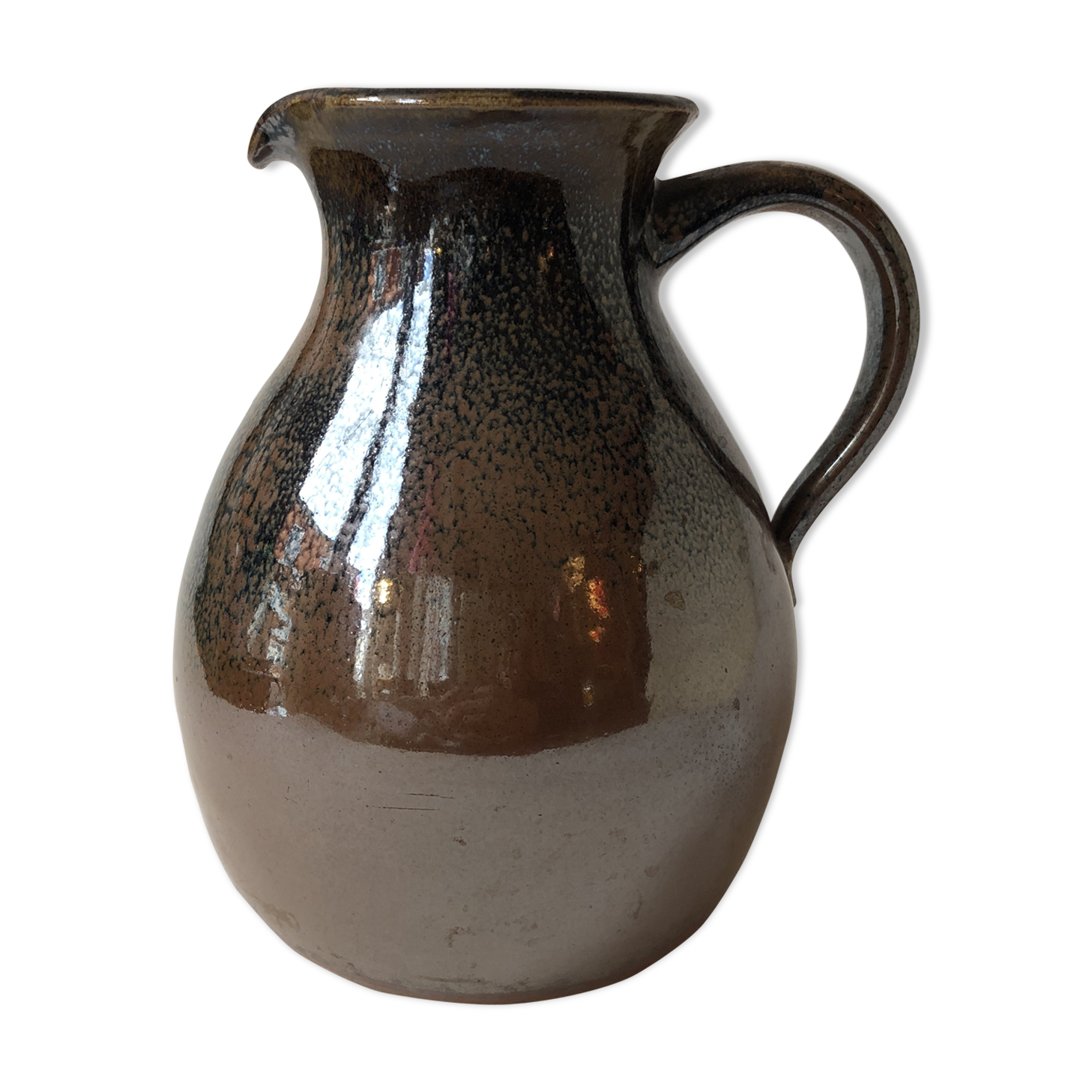 Glazed stoneware jug signed "KD".
