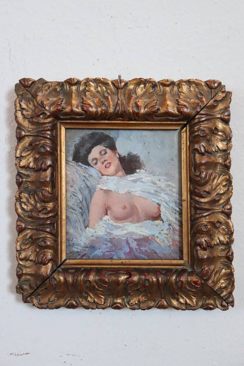 Nu d'une jeune femme, peinture à l'huile sur panneau, Italie, début du XXe siècle