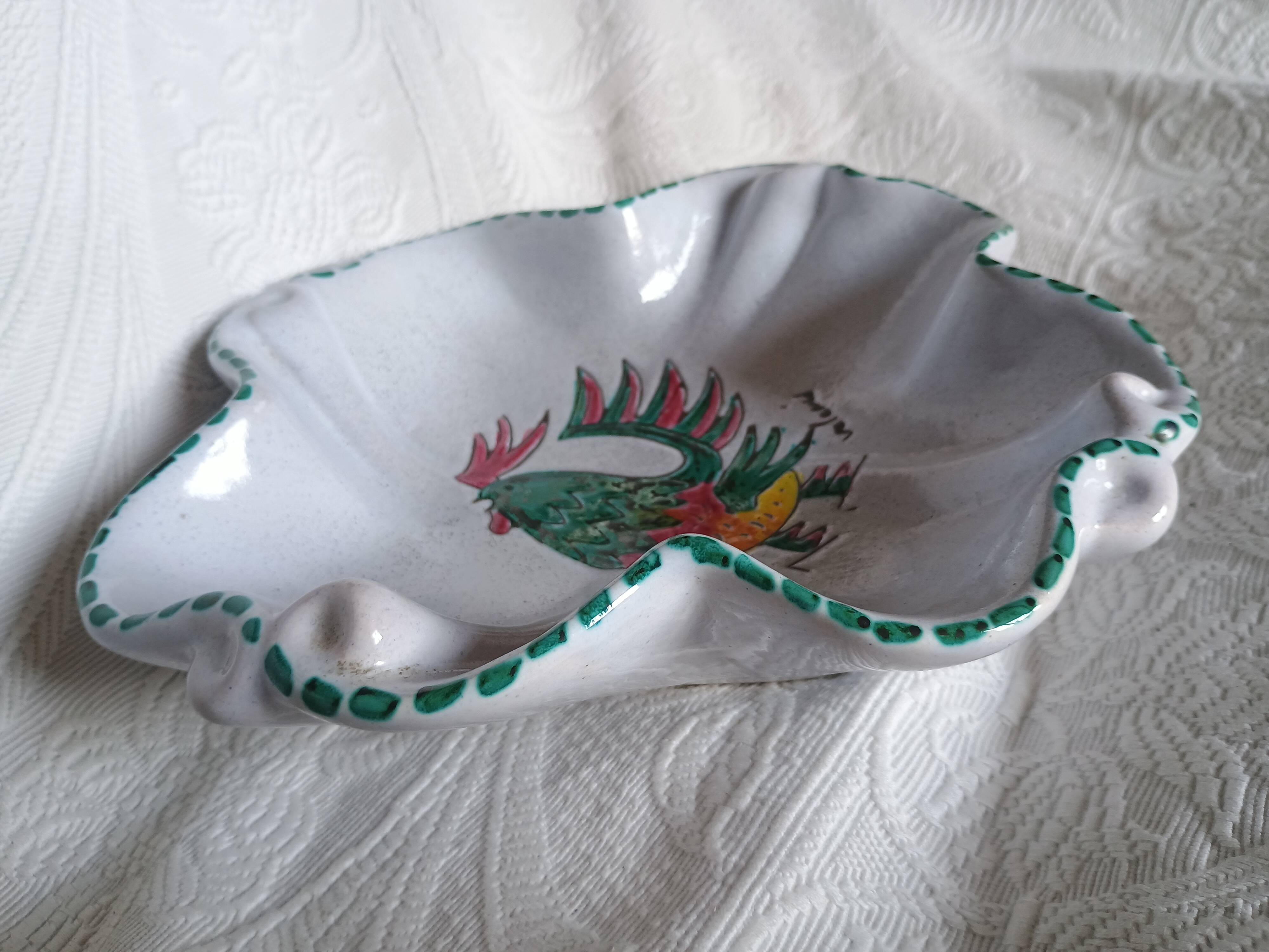 Vallauris - Stylised polychrome rooster cut - Stoneware - Quadrilobed dish