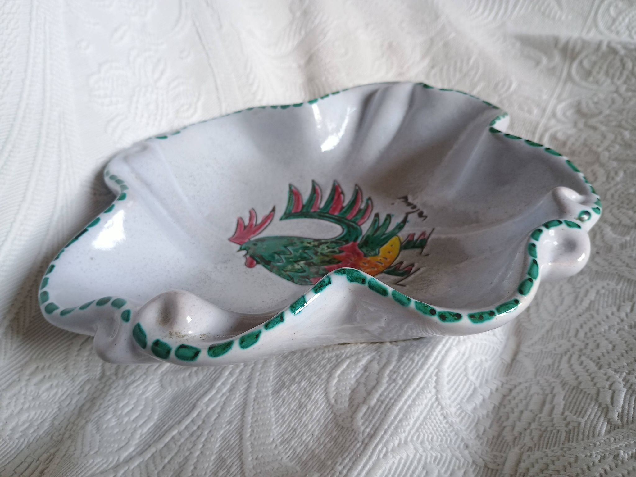 Vallauris - Stylised polychrome rooster cut - Stoneware - Quadrilobed dish