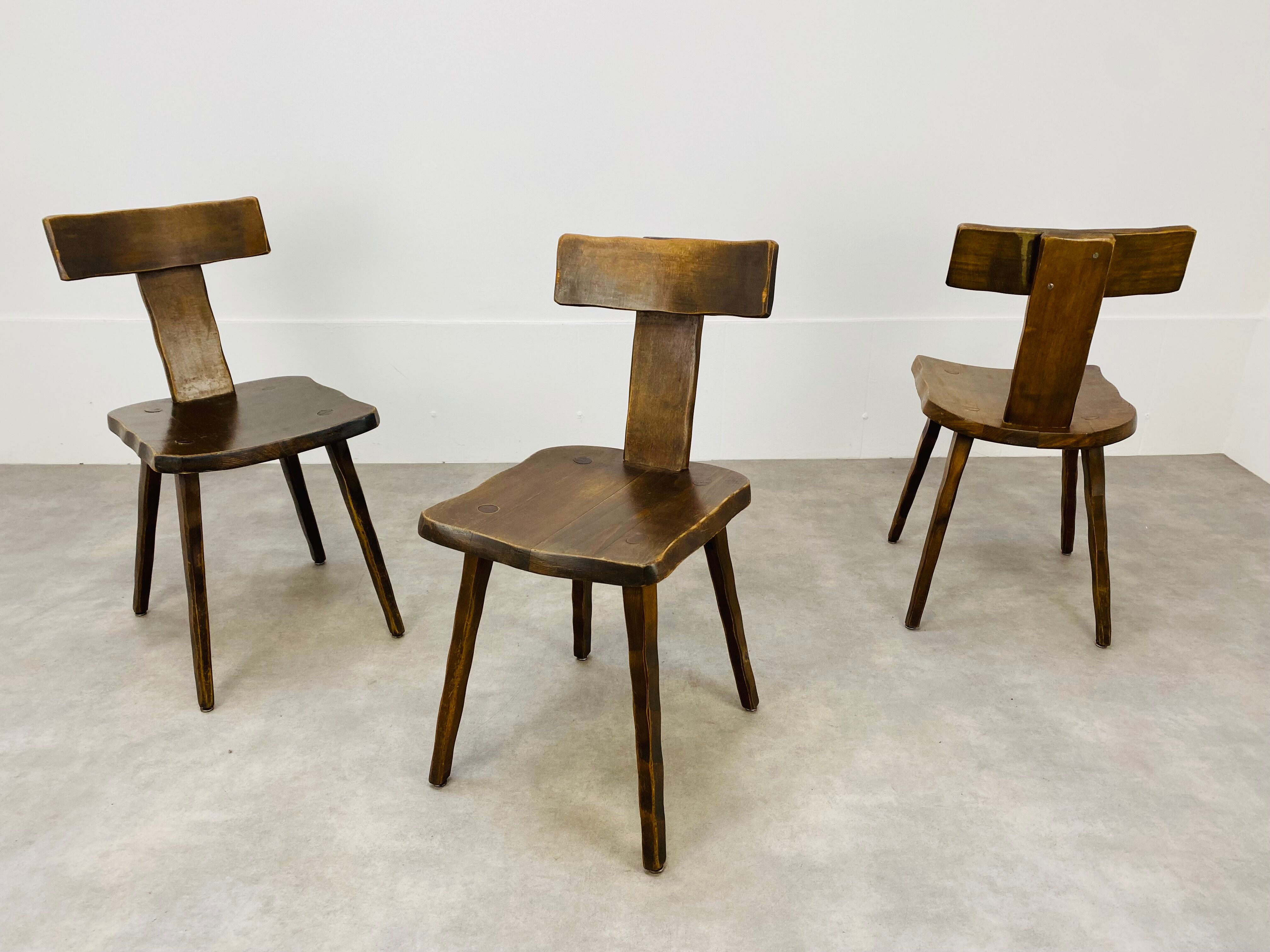3 T chairs brutalists solid wood