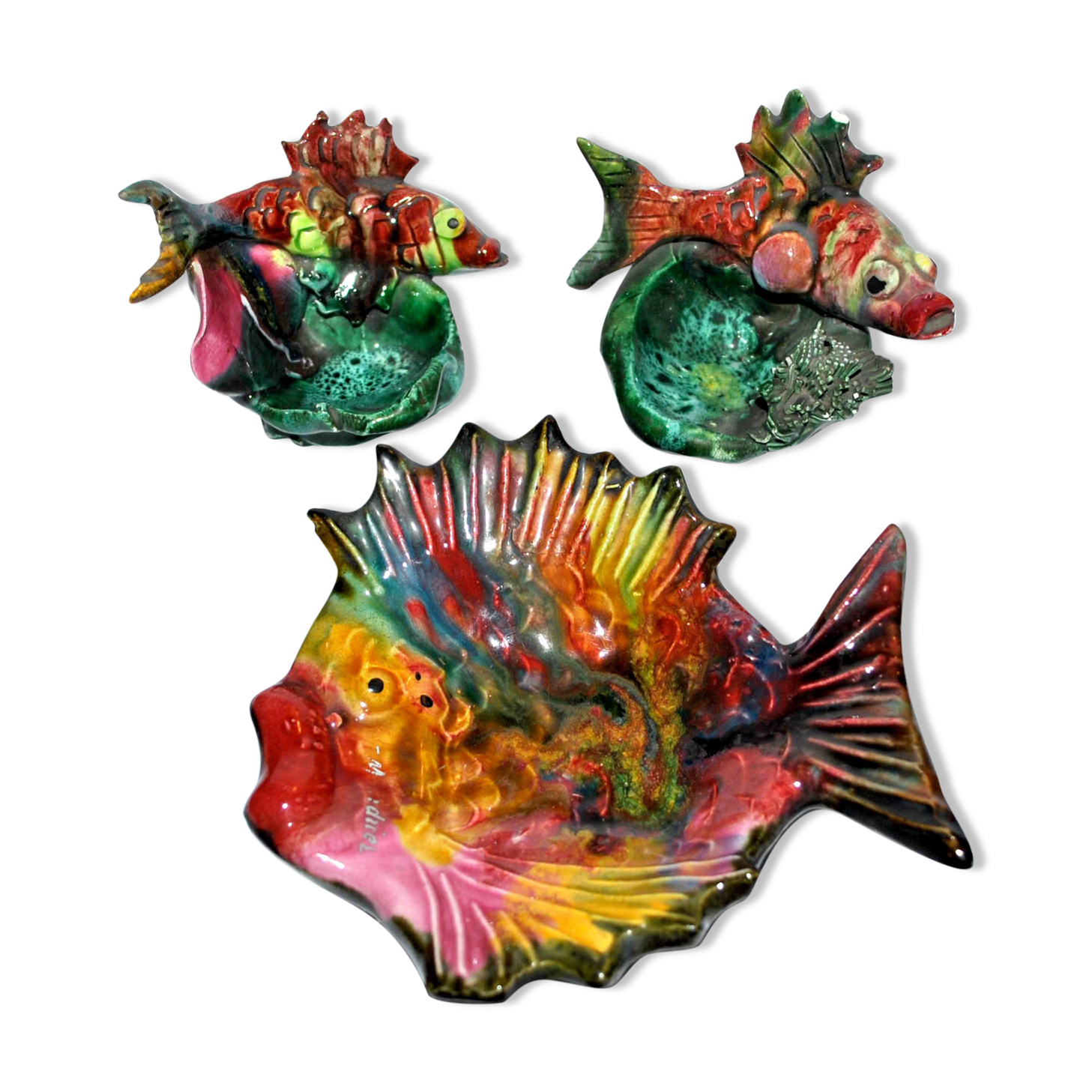 Set of 3 vintage fish bags kitsch vallauris