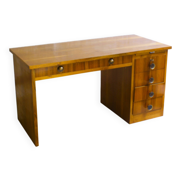 Petit bureau cubiste Art déco en placage de noyer, Belgique, 1930.