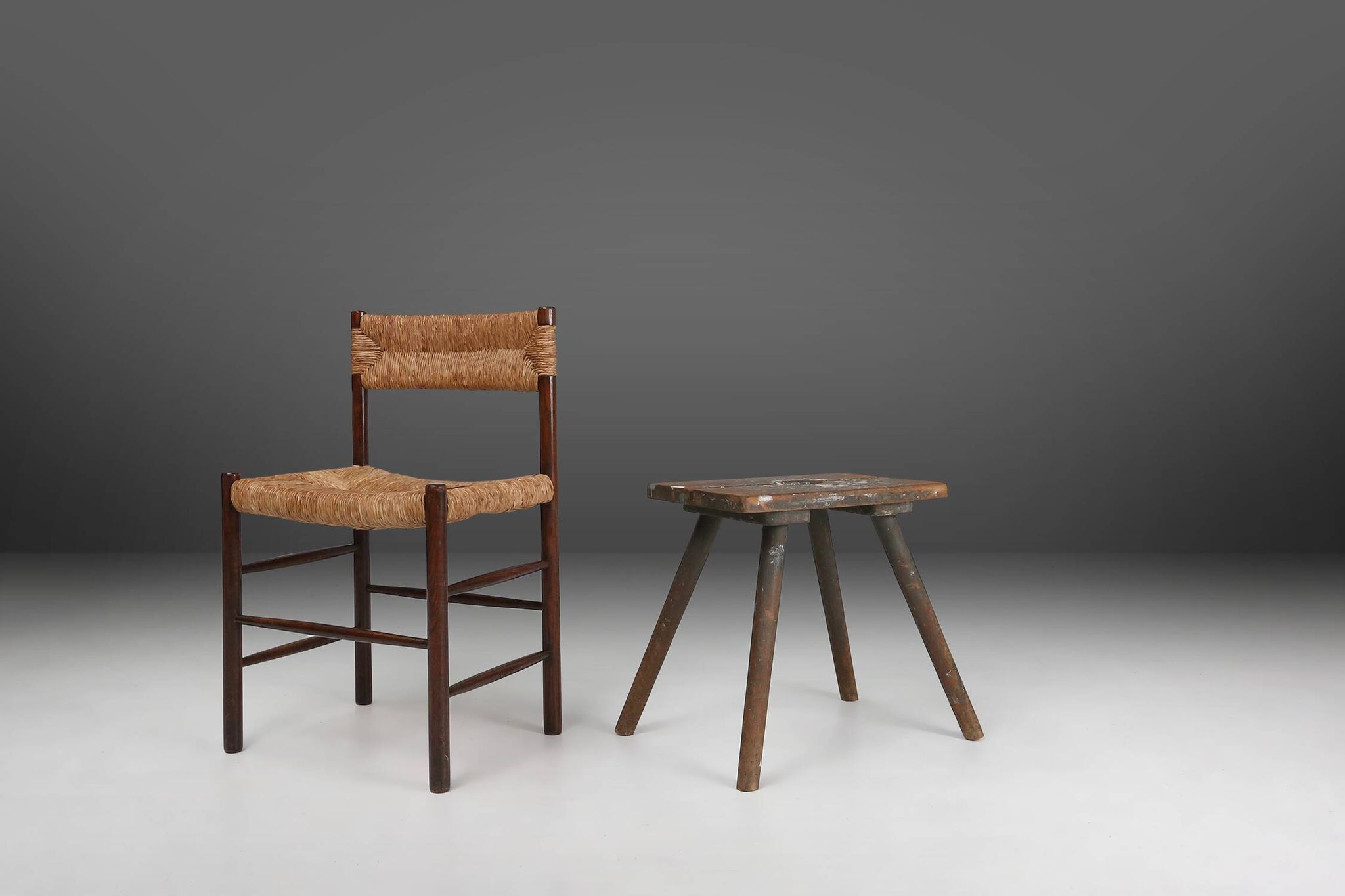 Industrial wooden French painters stool with rich patina from the 1930s