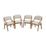 1970s ludvík volák four bentwood dining chairs in boucle fabric, czechoslovakia