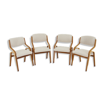 1970s ludvík volák four bentwood dining chairs in boucle fabric, czechoslovakia