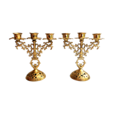 Paire de chandeliers 3 branches laiton doré