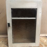 Old hanging medicine cabinet wood + opaque glass door 50's vintage