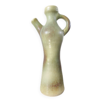 Pichet / Soliflore vintage en céramique flammée – Vert olive & Brun (A