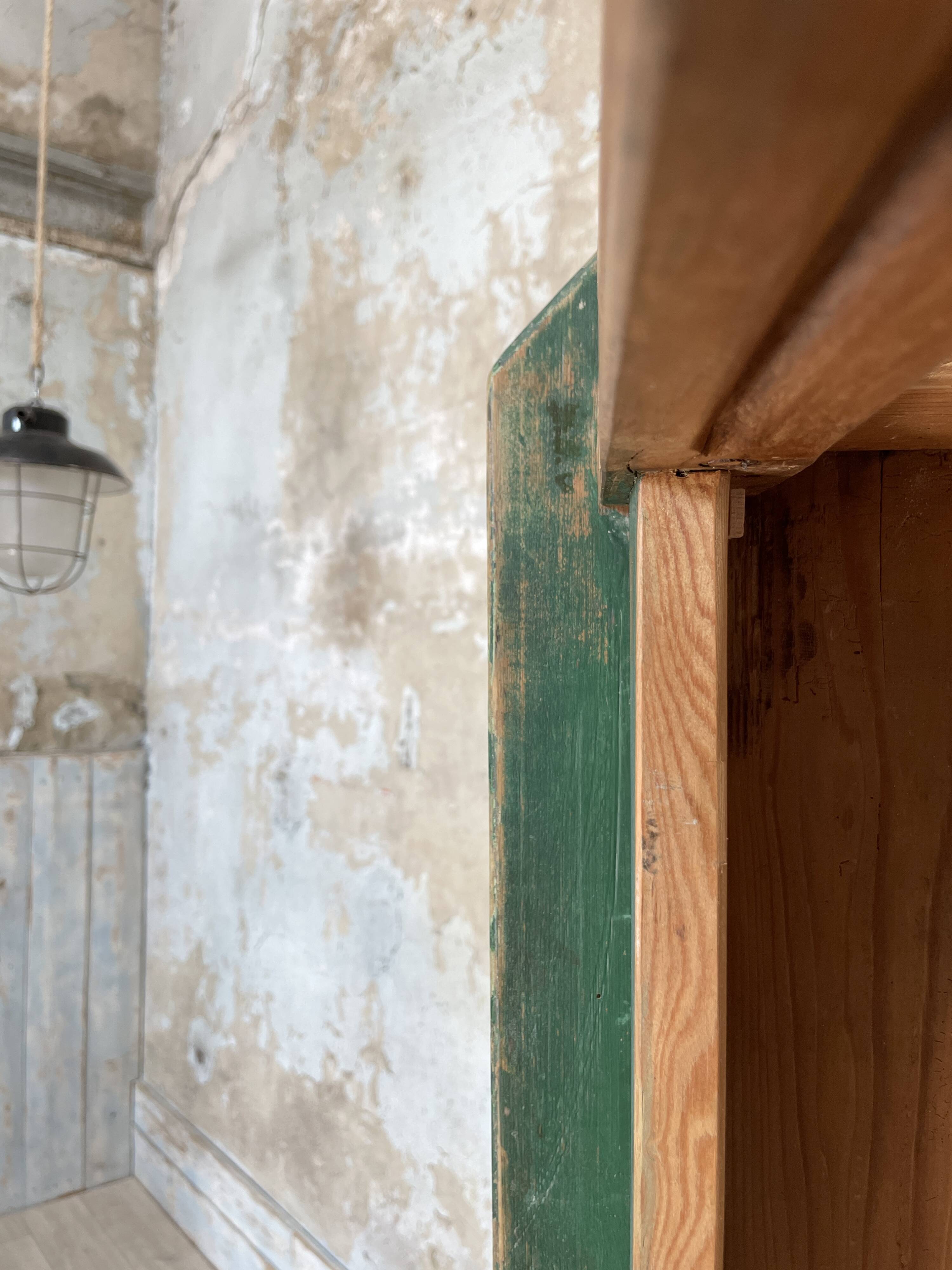 Vintage farm table with spindle legs.