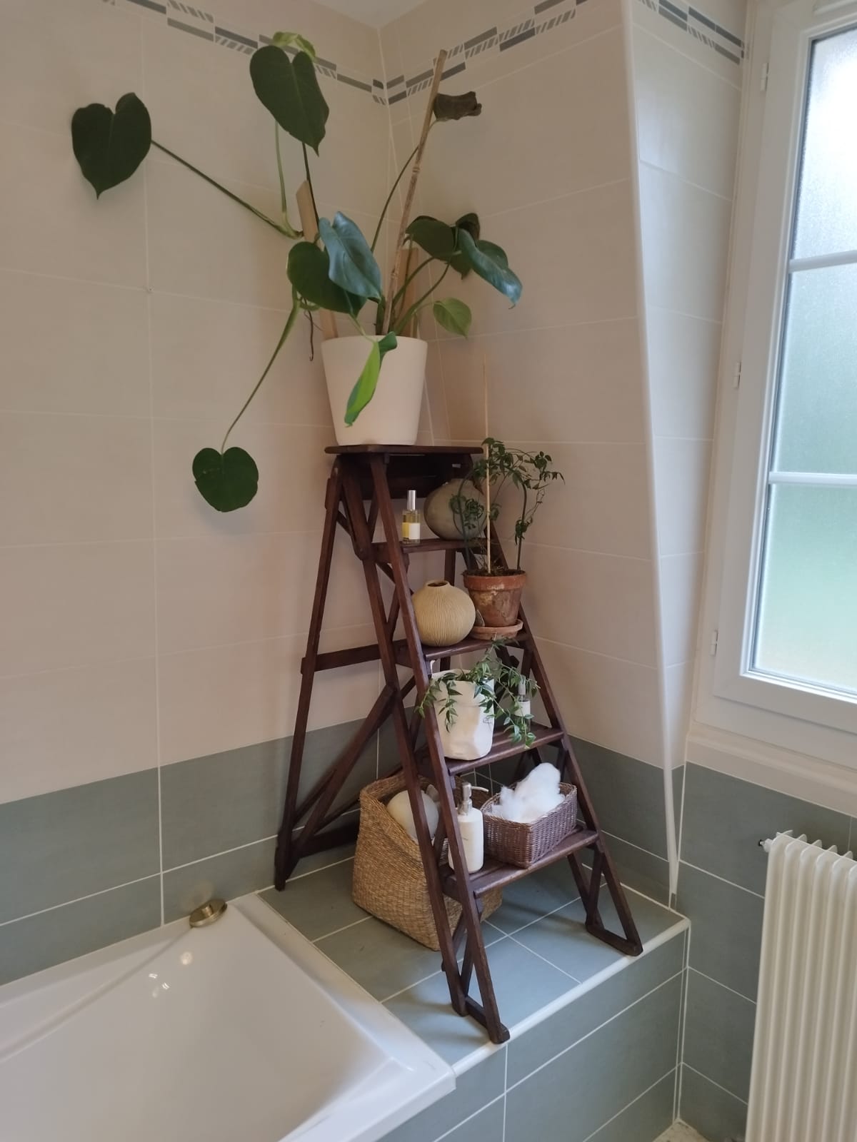 Escabeau bois de bibliotheque vintage  1930