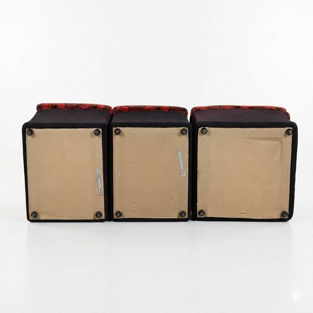 Modular Sofa Set (7 Pieces) — Velour Upholstery in Red-Orange Floral Patter