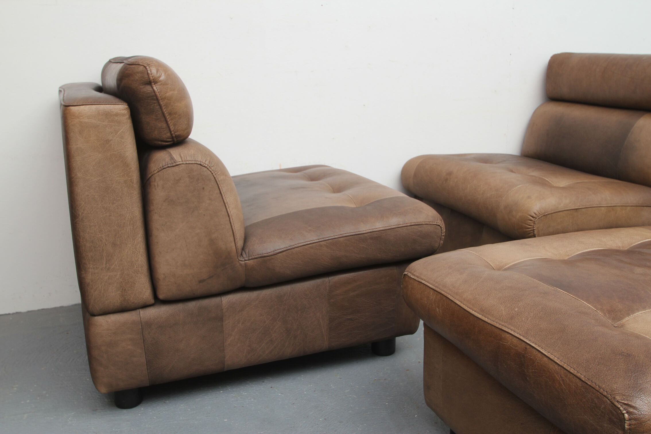 1970s buffalo leather set of 2 chairs and footrest
