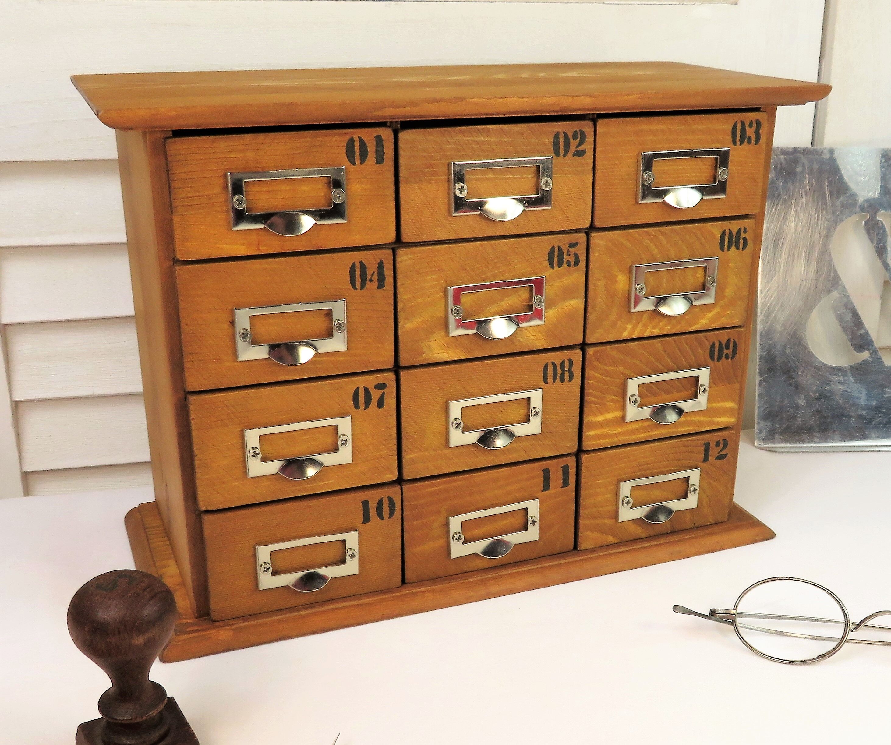 Small workshop furniture with drawers style watchmaker's or apothecary's layette, restyled indus