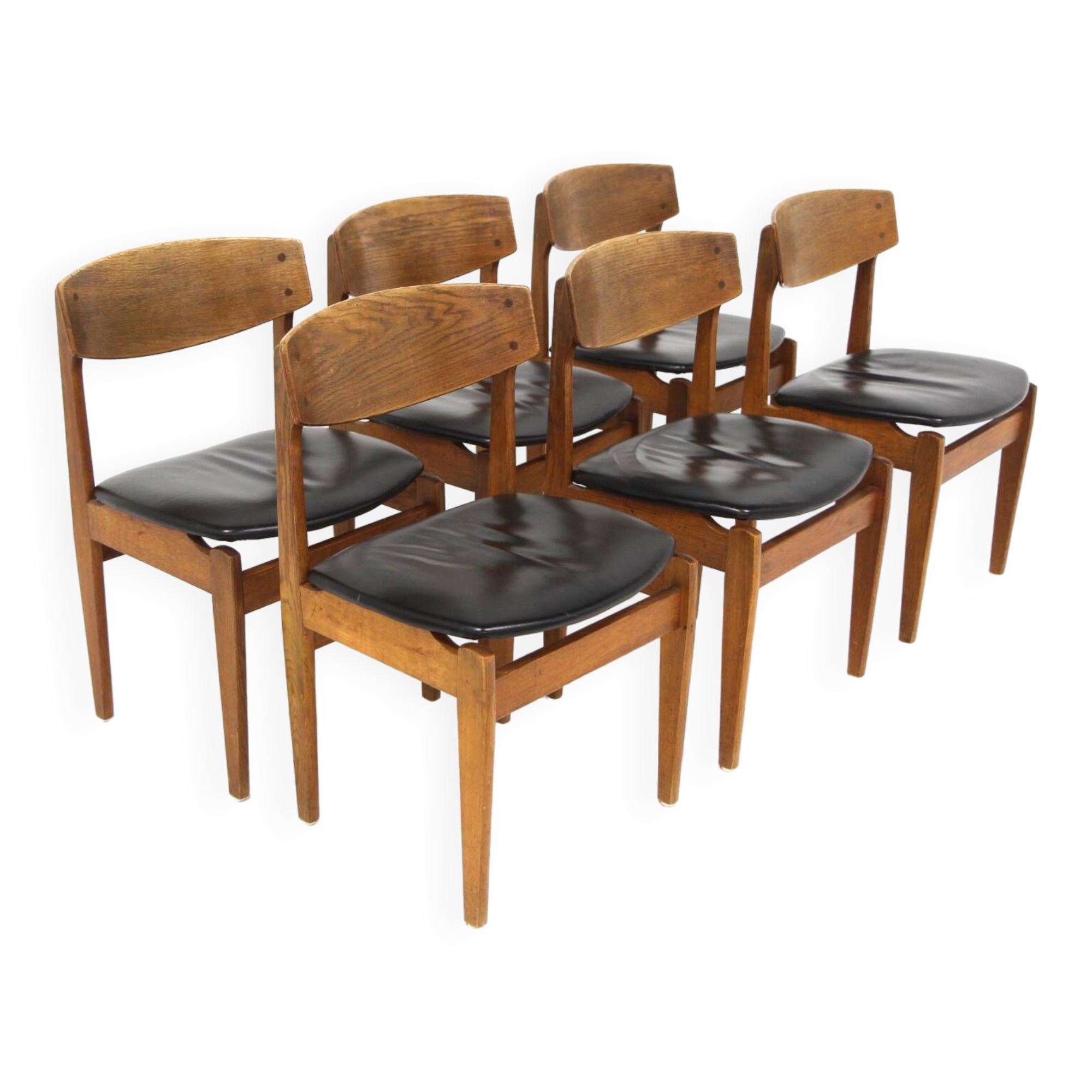 Set of 6 leather chairs, FDB Møbler, Denmark, 1960s