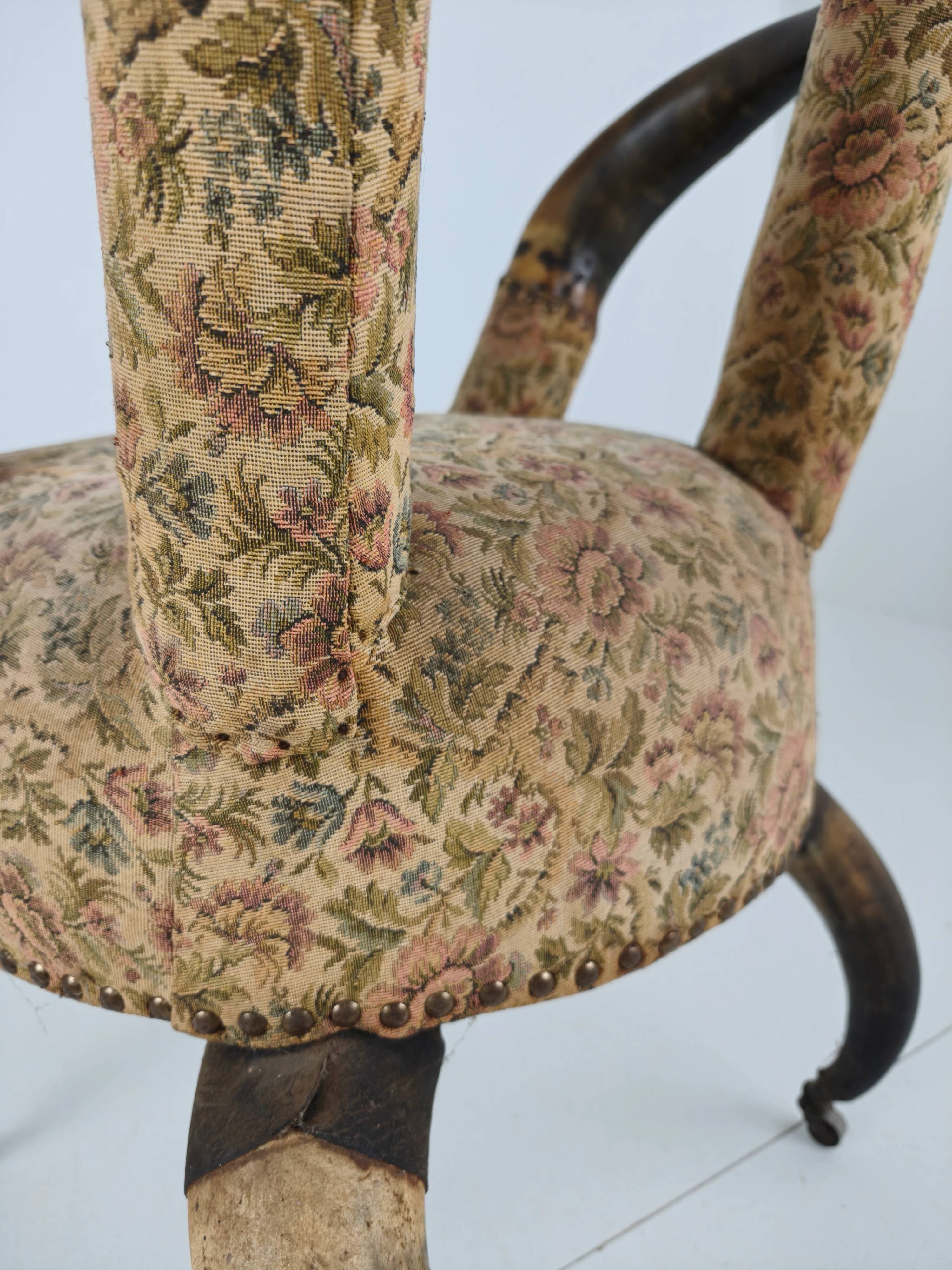 Rare 19th century highly decorative bull horn armchair (1870)