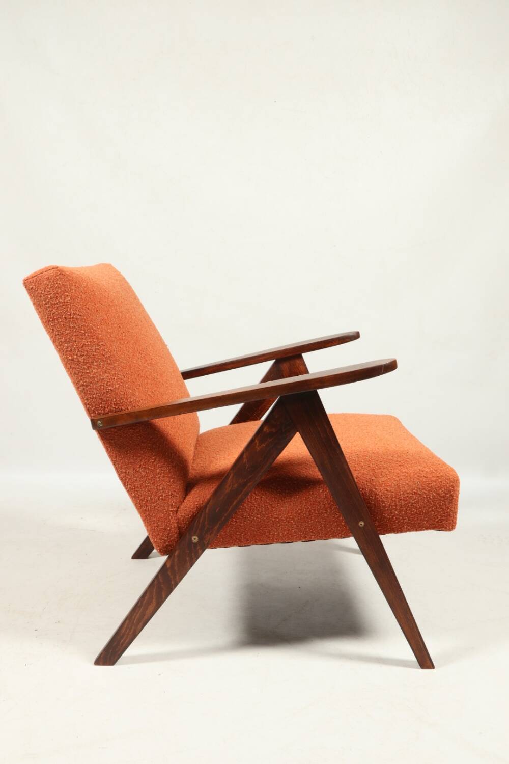 Fauteuil vintage orange bouclé scandinave design 1970
