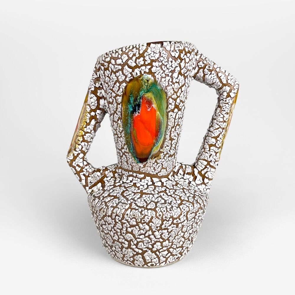 Pair of ceramic vases cracked and flamed Vallauris 70s