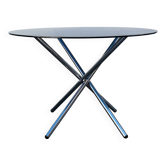 Designer smoked glass table, chrome Mikado base, vintage 1970