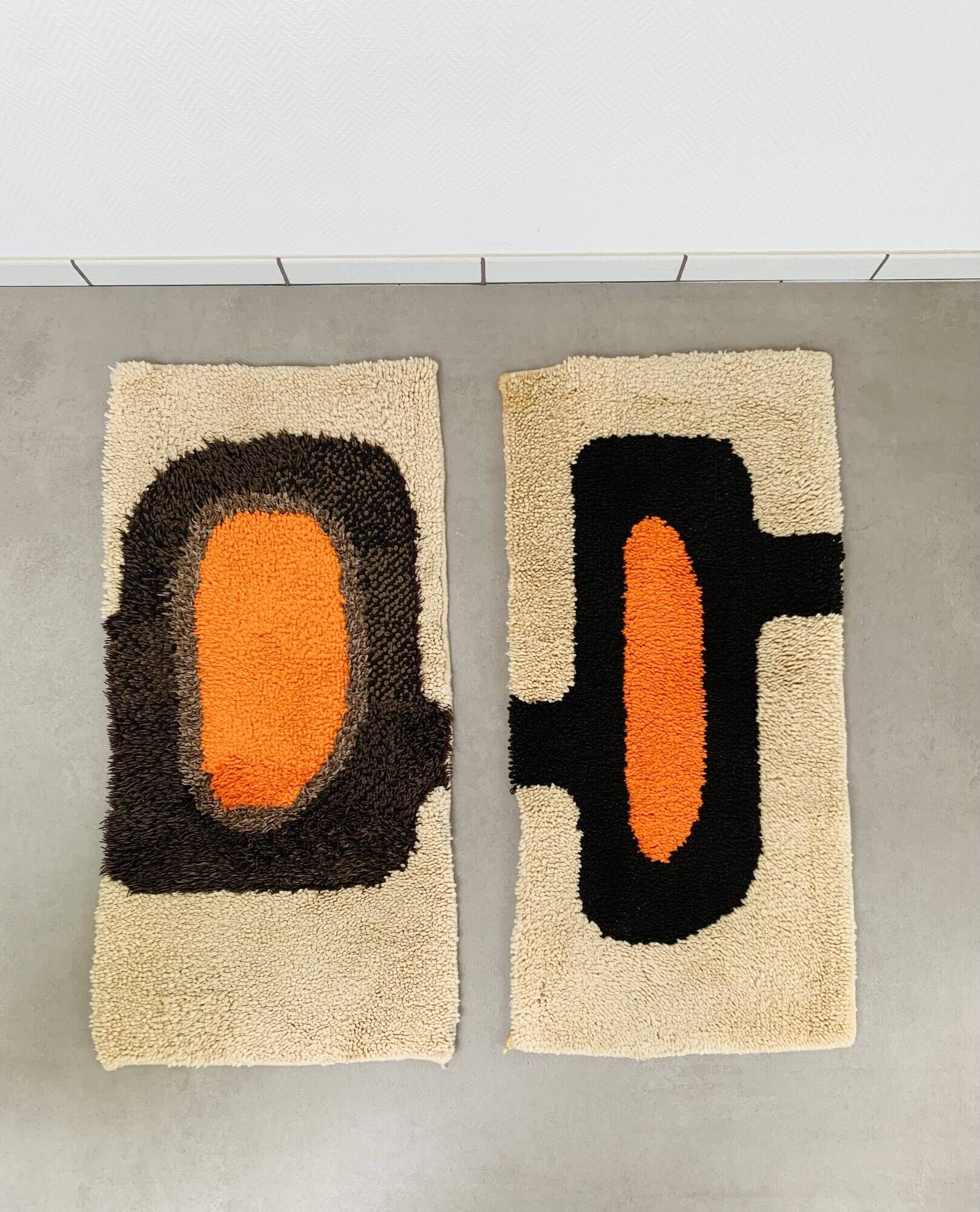Pair of 70's wool rugs/bedside mats, Scandinavian style.