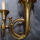 4 bronze. sconces hunting horns, trumpet musical instrument