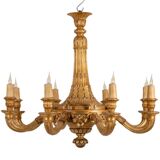 Dumez, Louis XVI style chandelier in carved and gilded wood. 1950s.