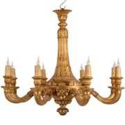 Dumez, Louis XVI style chandelier in carved and gilded wood. 1950s.