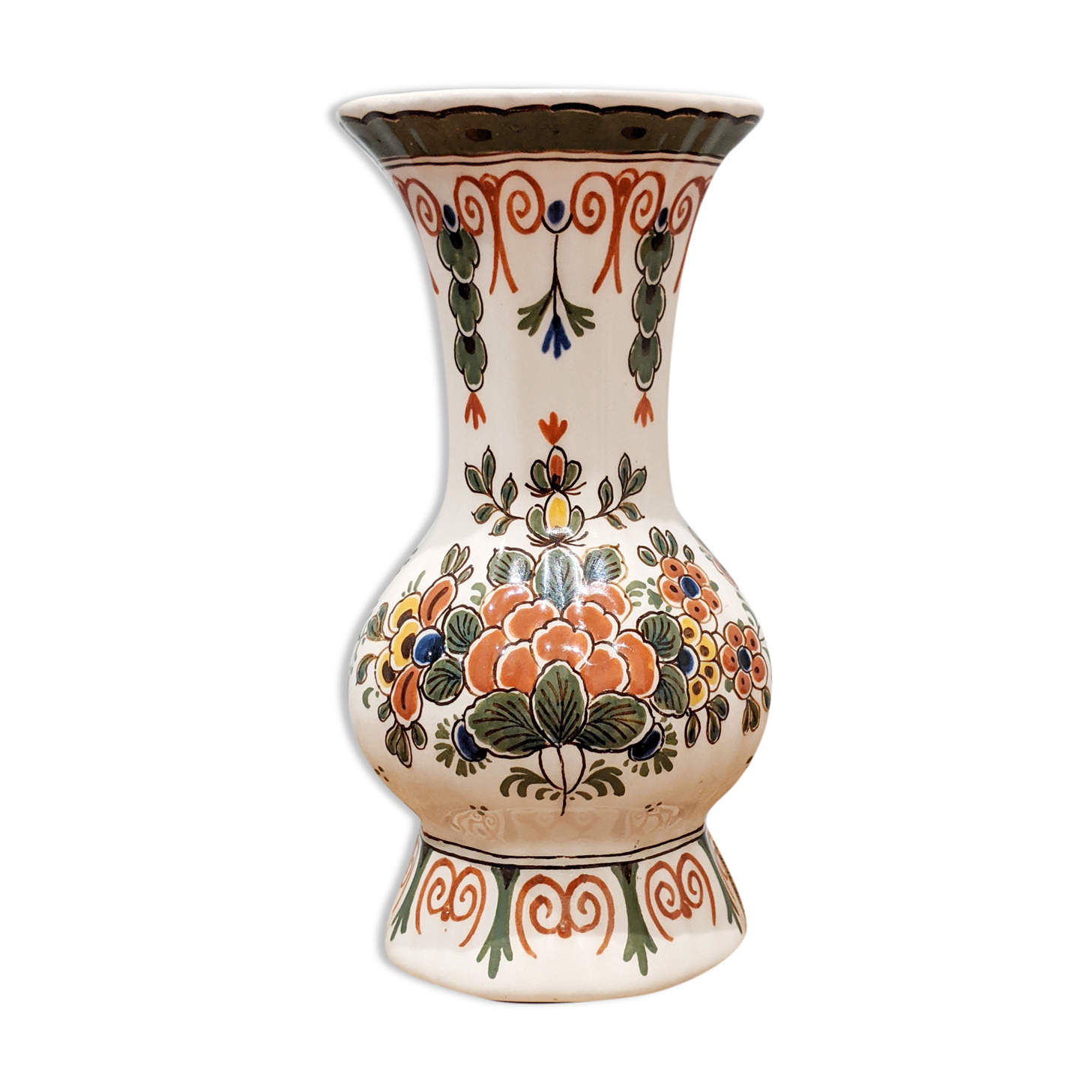 hand-painted polychrome porcelain vase from the Royal Delft Factory