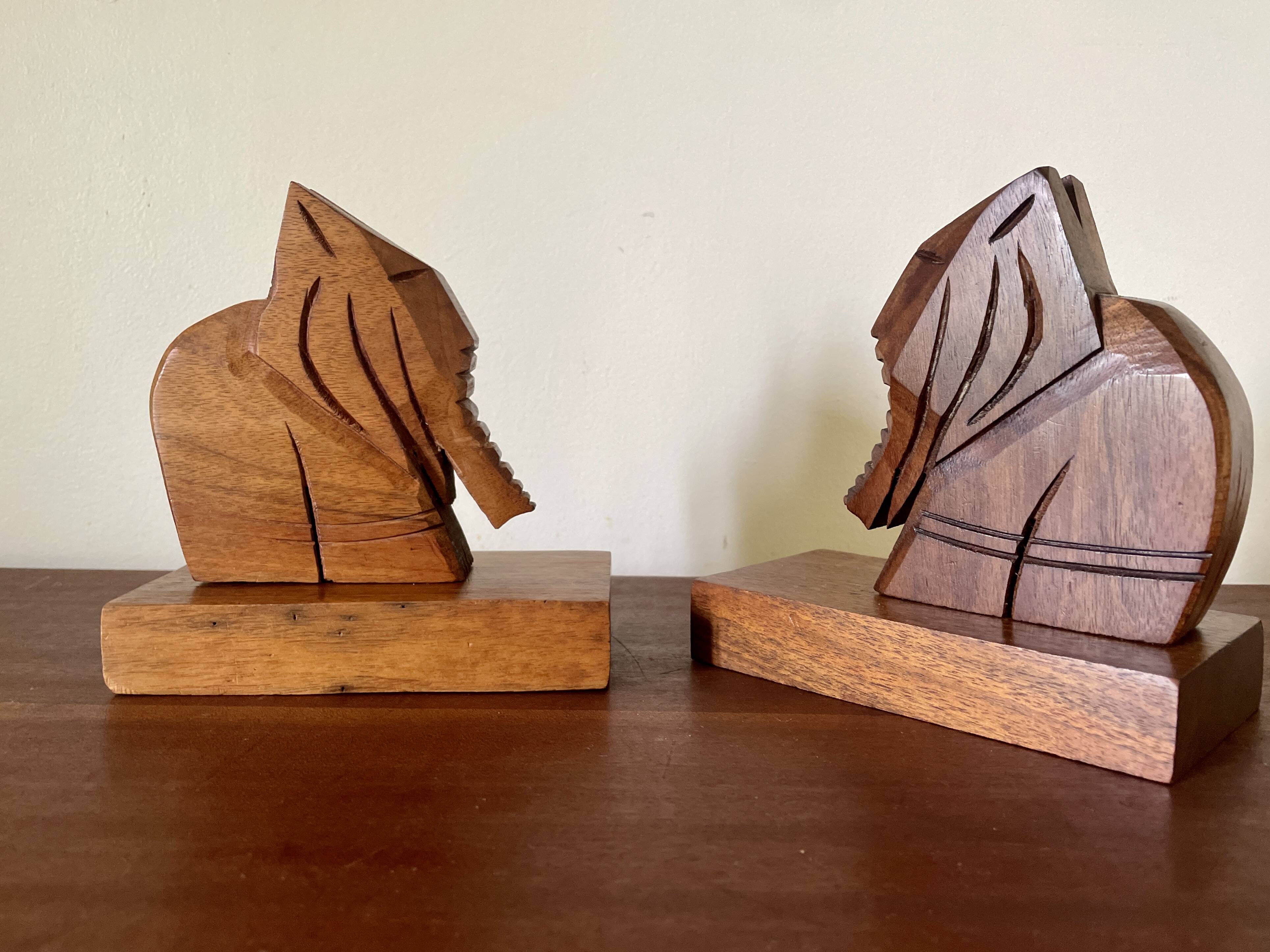 Wooden elephant bookends, handmade 1960