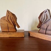 Wooden elephant bookends, handmade 1960