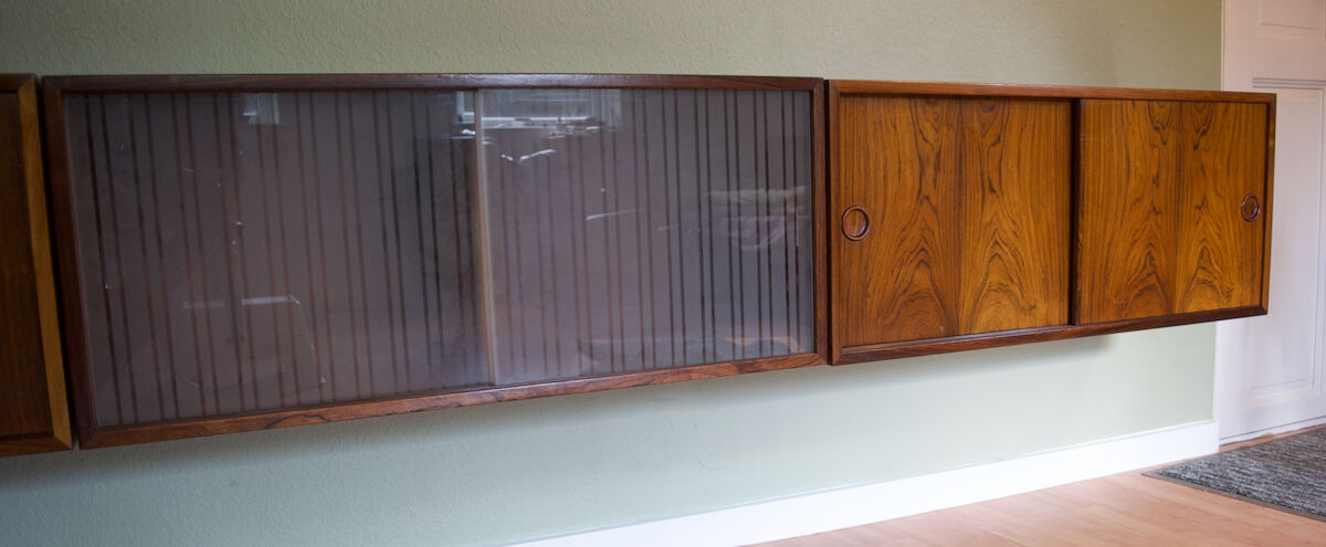Midcentury Modular Rosewood Wall System by Kai Kristiansen for FM Møbler, 1960s. Set of 17.