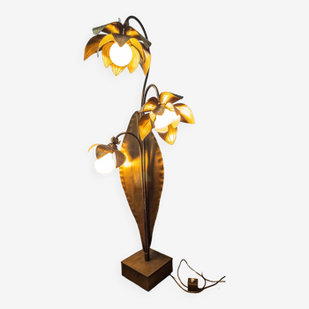 Golden brass floral floor lamp