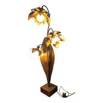 Lampadaire fleurs en laiton doré