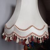 Vintage XXL pagoda lampshade with ecru fabric headband and fringes