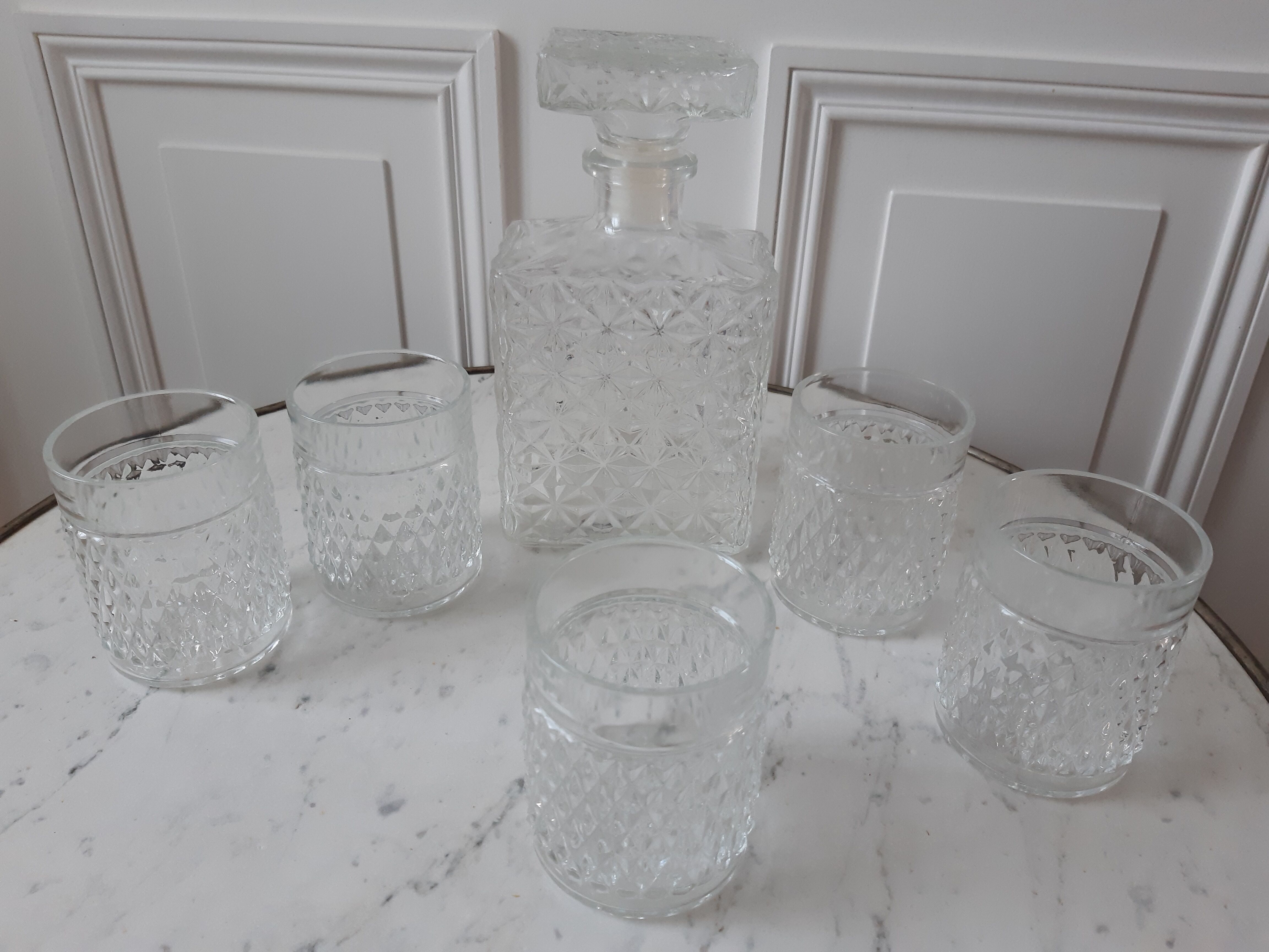 Lot de carafe et ses 5 verres à whisky années 70